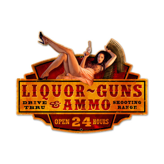 Liquor Guns Ammo Vintage Sign