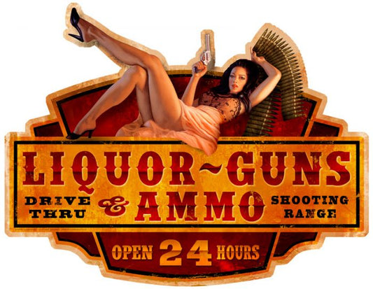 Liquor Guns Ammo Vintage Sign