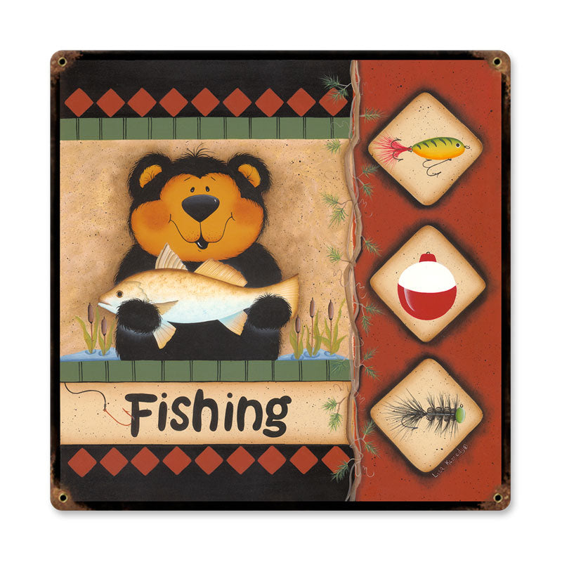 Fishing Bear Vintage Sign