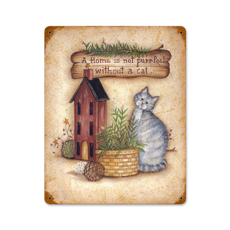 Home With Cat Vintage Sign