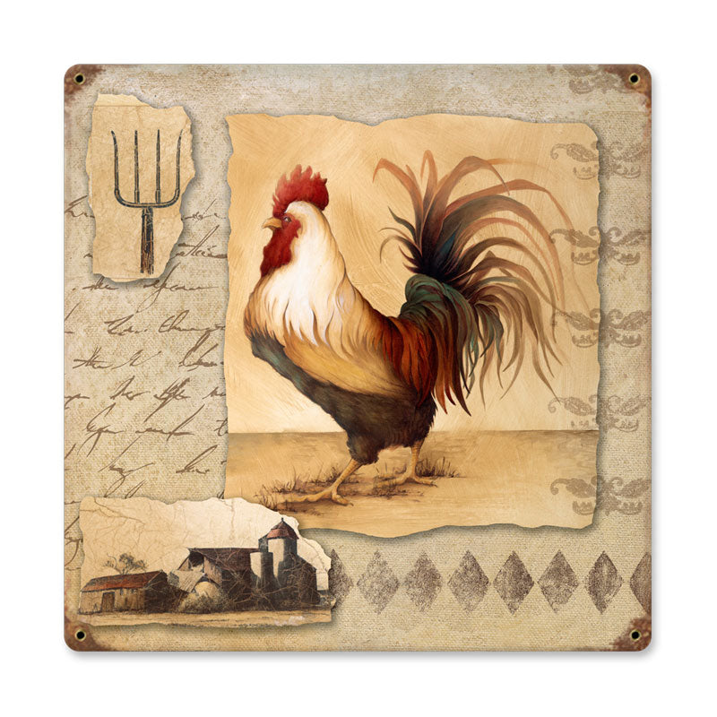 Rooster Pitchfork Vintage Sign