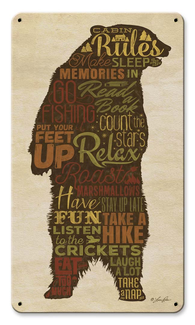 Cabin Rules Bear Vintage Sign