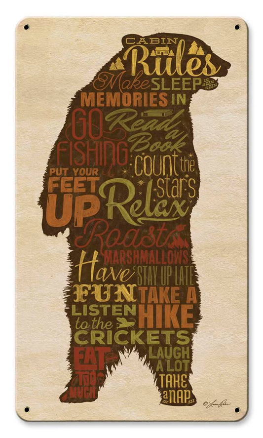 Cabin Rules Bear Vintage Sign