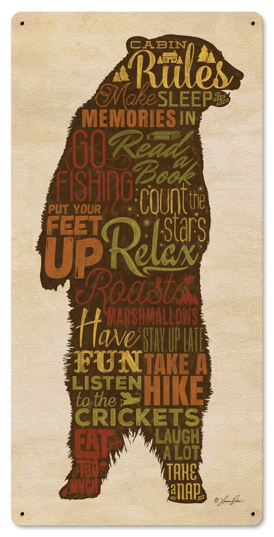 Cabin Rules Bear Vintage Sign