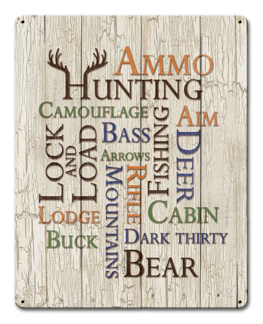 Hunting Fishing Word Collage Vintage Sign