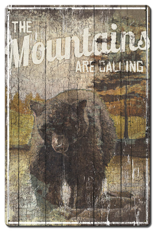 The Mountains Are Calling Vintage Sign