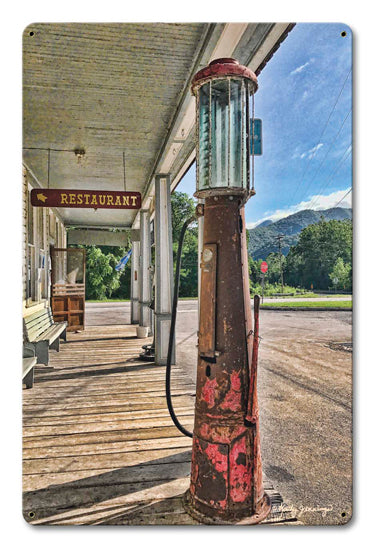 Gas Pump Scene Vintage Sign