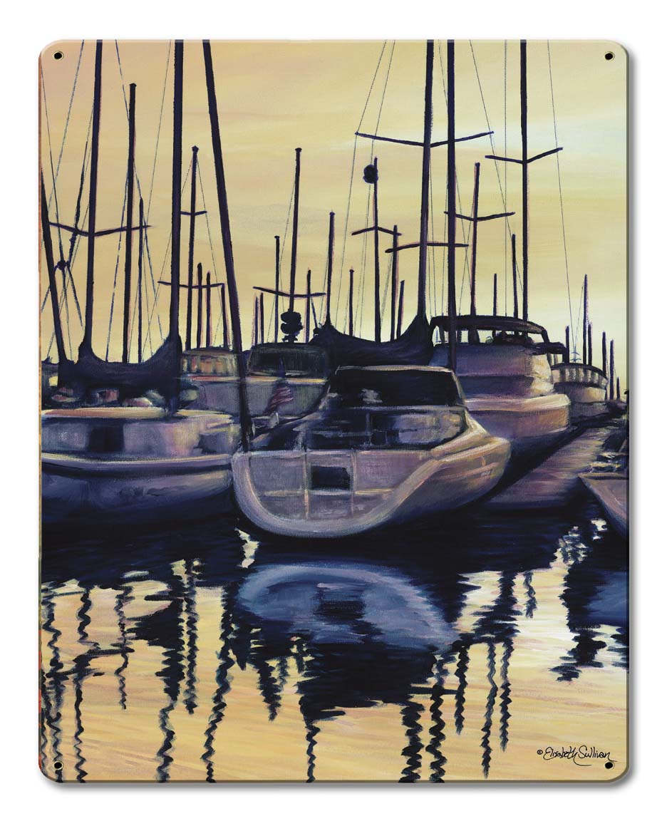 Sailboats In The Harbor Vintage Sign