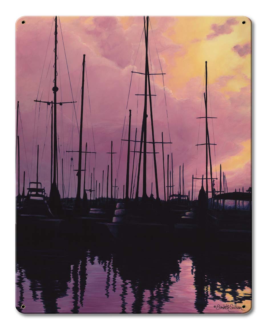 Sailboats Sunset Vintage Sign