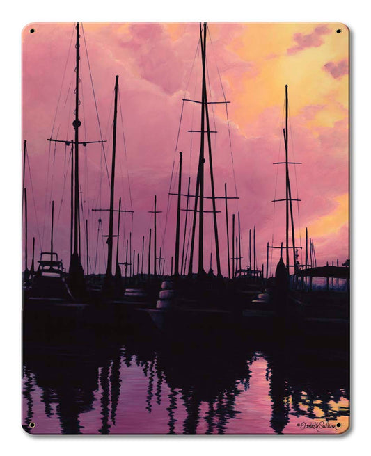 Sailboats Sunset Vintage Sign