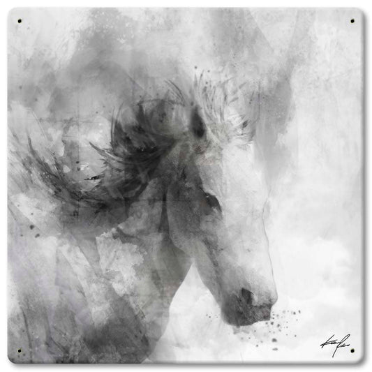 Horse Drawing BW Vintage Sign