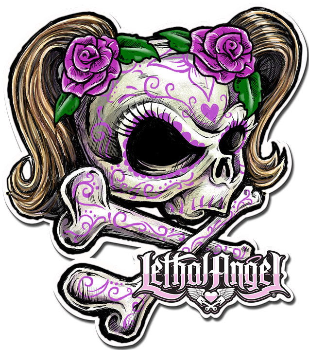 LETH191 - LETHAL ANGEL SKULL PINK FLOWERS