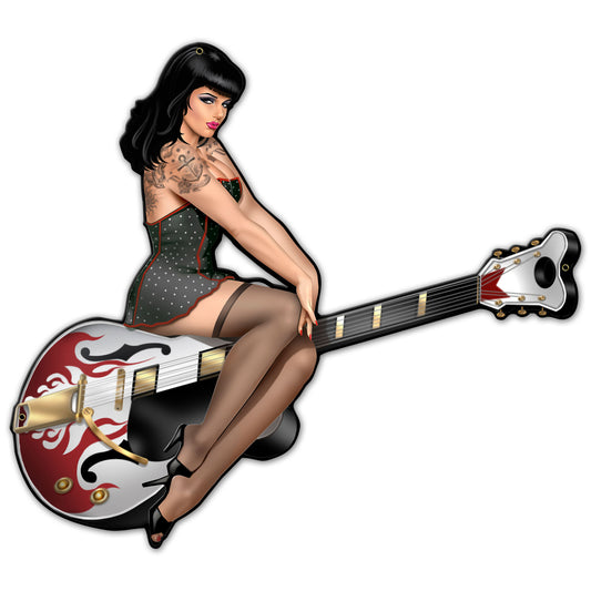 Guitar Girl 28 X 25 vintage metal sign