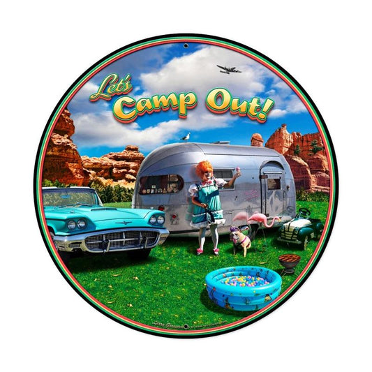 Camp Out Round Xl Vintage Sign
