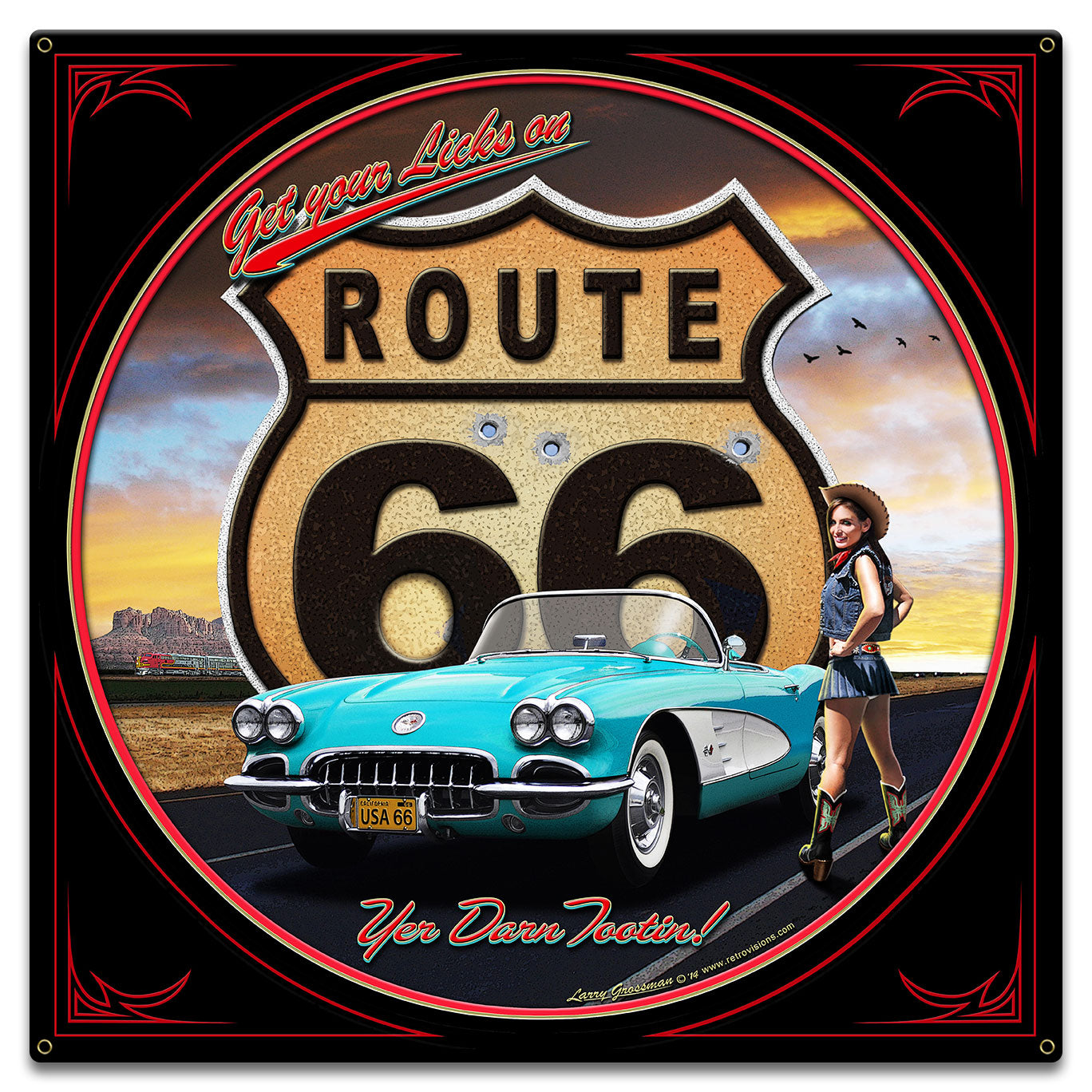 Route 66 Girl Metal Sign 18in X 18in 