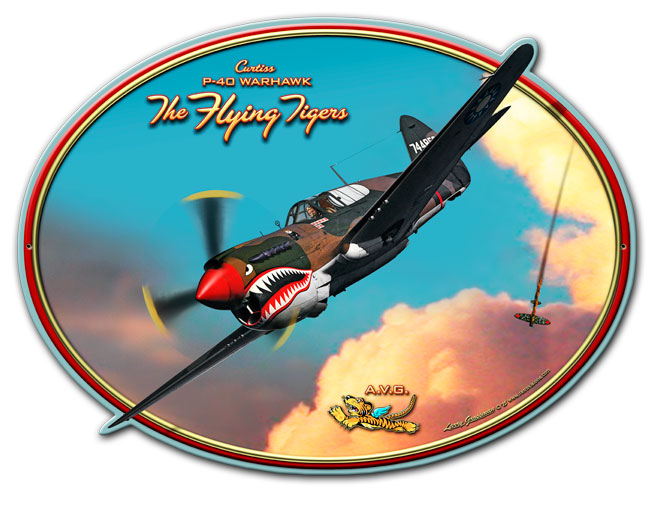 FLYING TIGER OVAL PLASMA SHAPE Vintage Sign