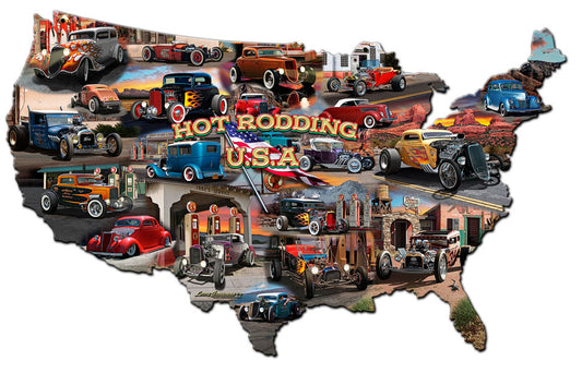 HOT ROD USA MAP Vintage Sign