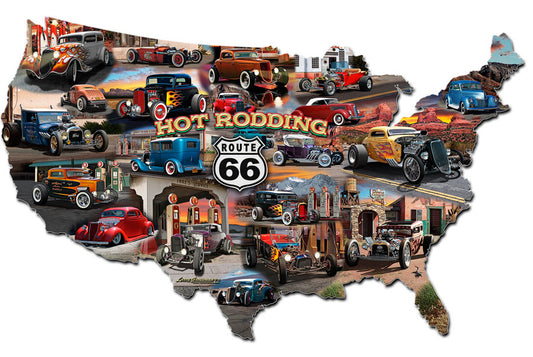 HOT ROD ROUTE 66 MAP Vintage Sign