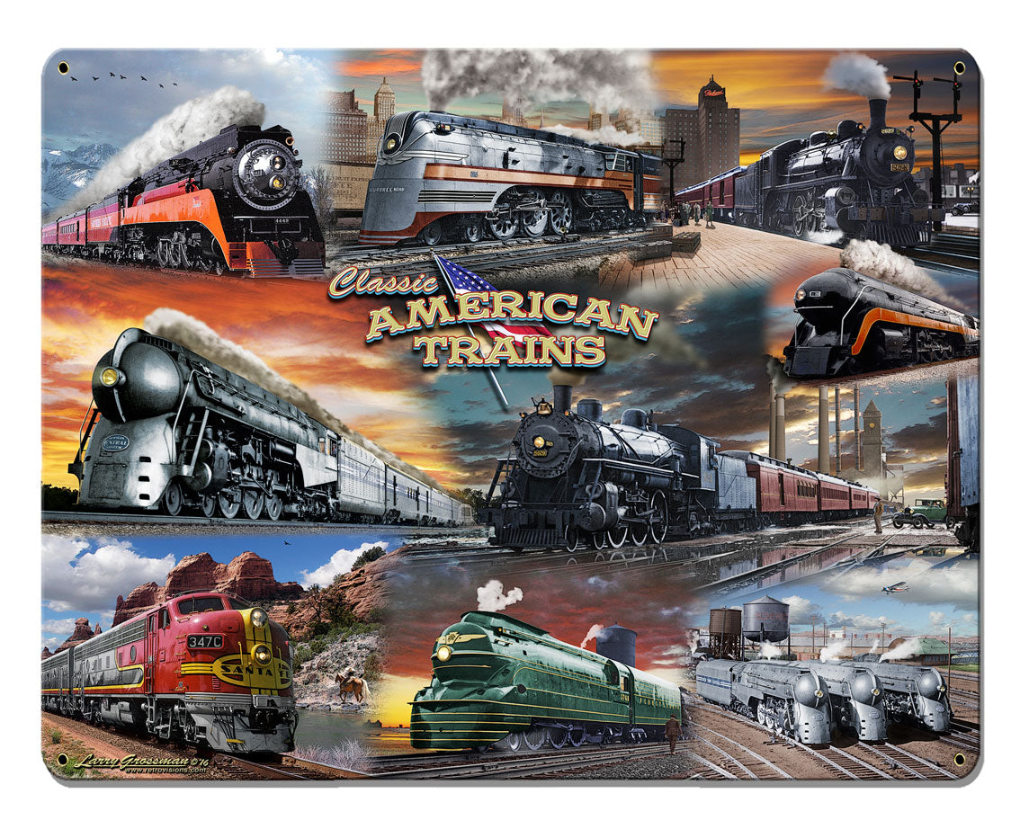 COLLAGE TRAINS Vintage Sign