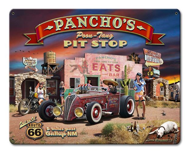 Pancho's Poon-Tang Pit Stop Vintage Sign