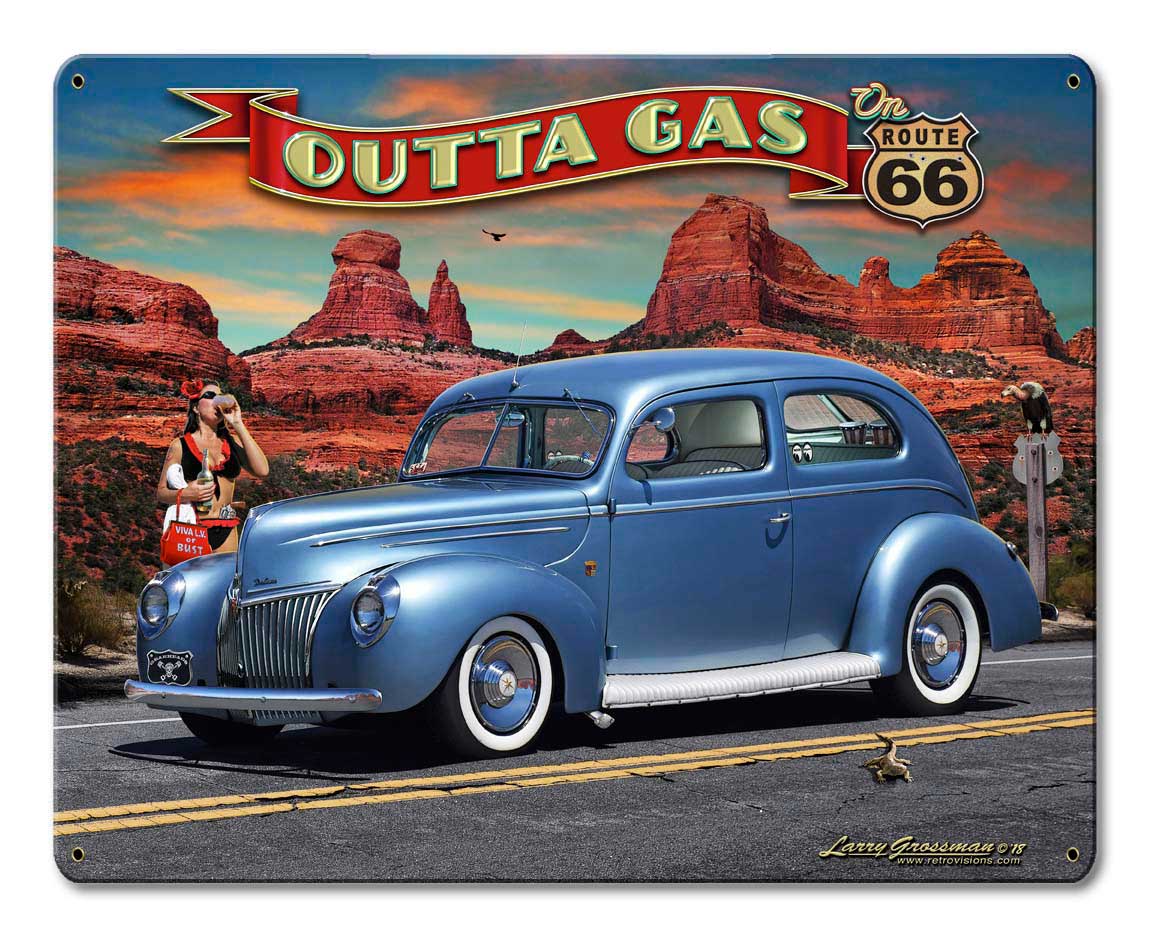 1939 Rod Sedan Rt 66 Vintage Sign