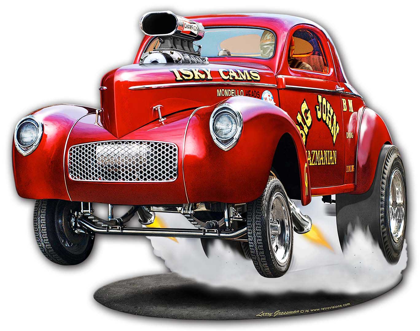 1940 Willys Big John Gasser Cut-out Vintage Sign