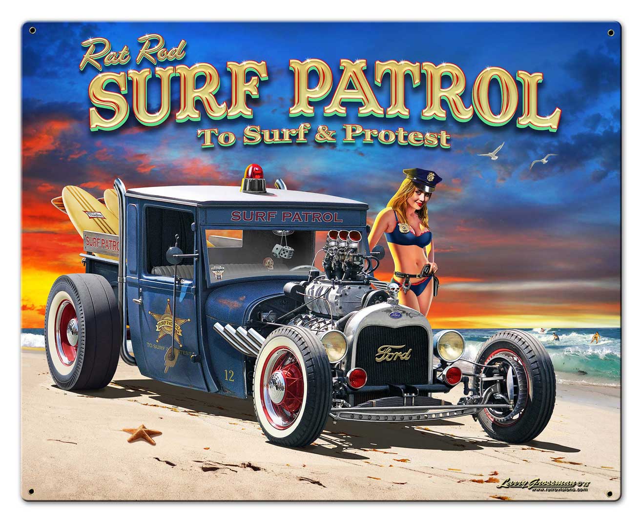 1929 Rat Rod Surf Patrol Vintage Sign