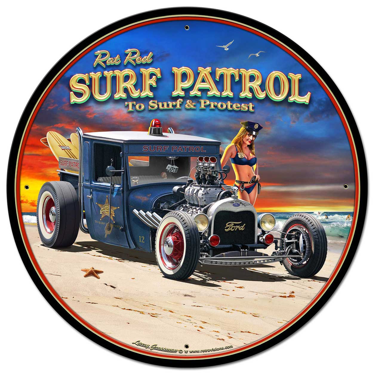 1929 Rat Rod Surf Patrol Vintage Sign