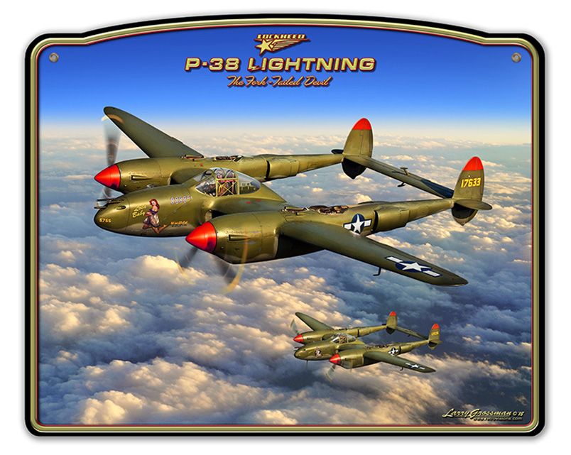 P-38 Lightning Frame Vintage Sign