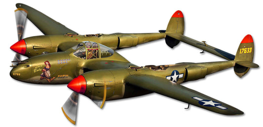 P-38 Lightning Cutout Vintage Sign