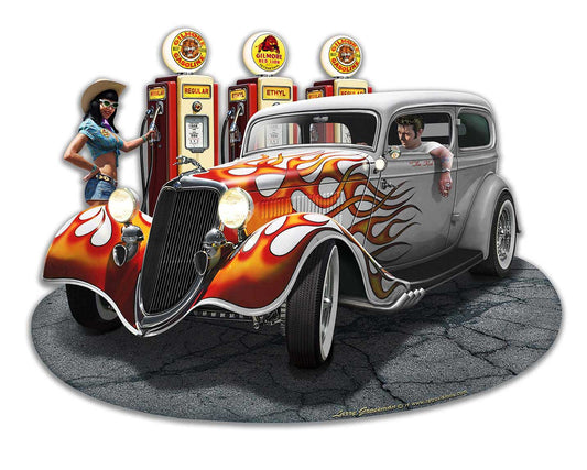 1934 Rod Sedan Fill-up WG Vintage Sign