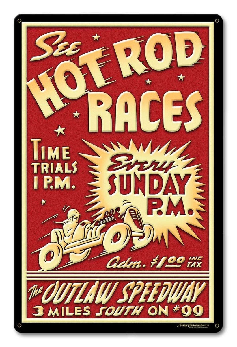1950's Hot Rod Races Vintage Sign