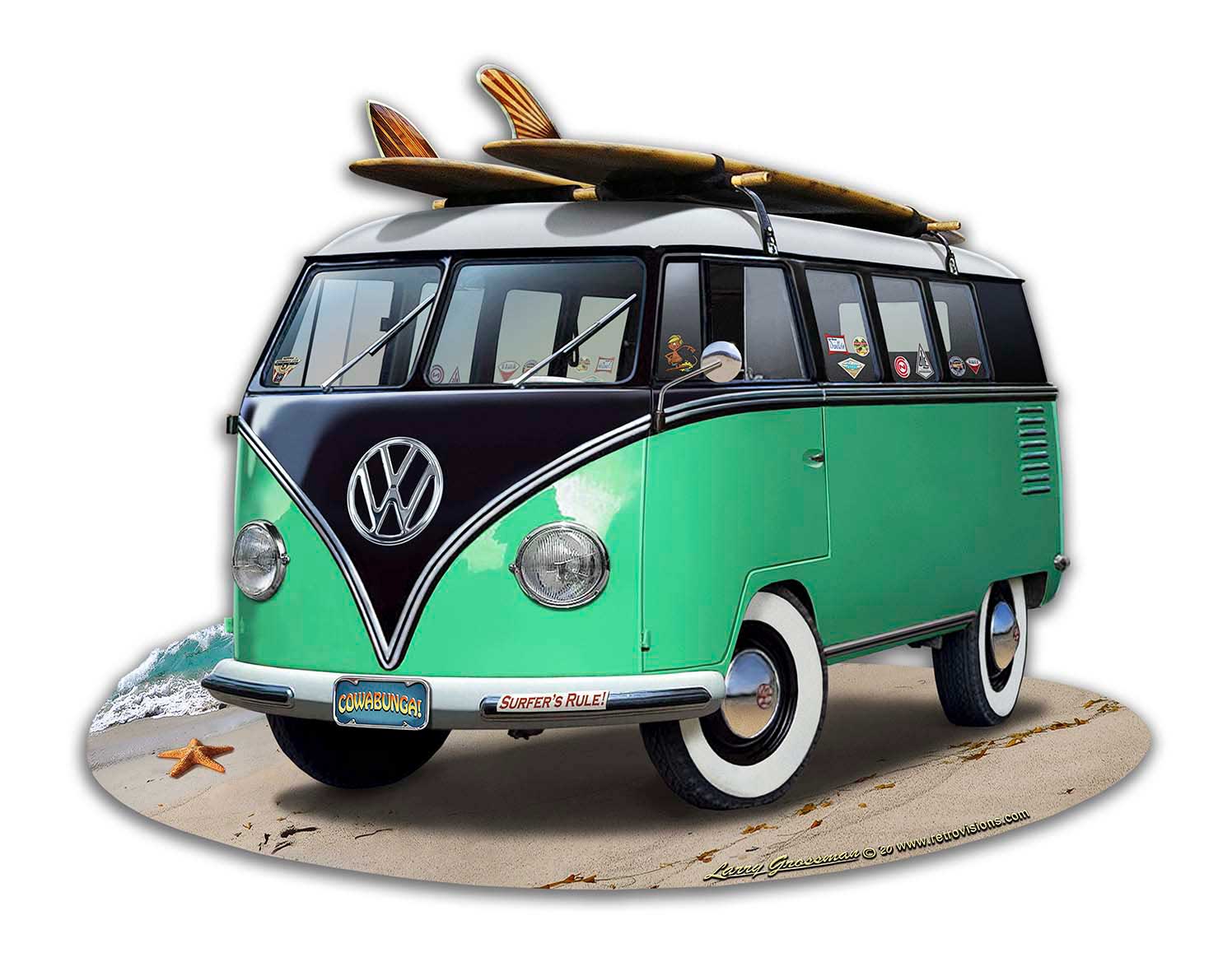 VW BUS CUT OUT GREEN