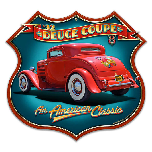 1932 DEUCE COUPE SHIELD Metal Sign 16in X 15in 