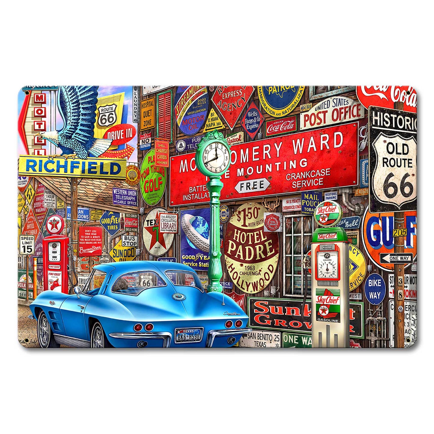 Along Route 66 18 X 12 vintage metal sign