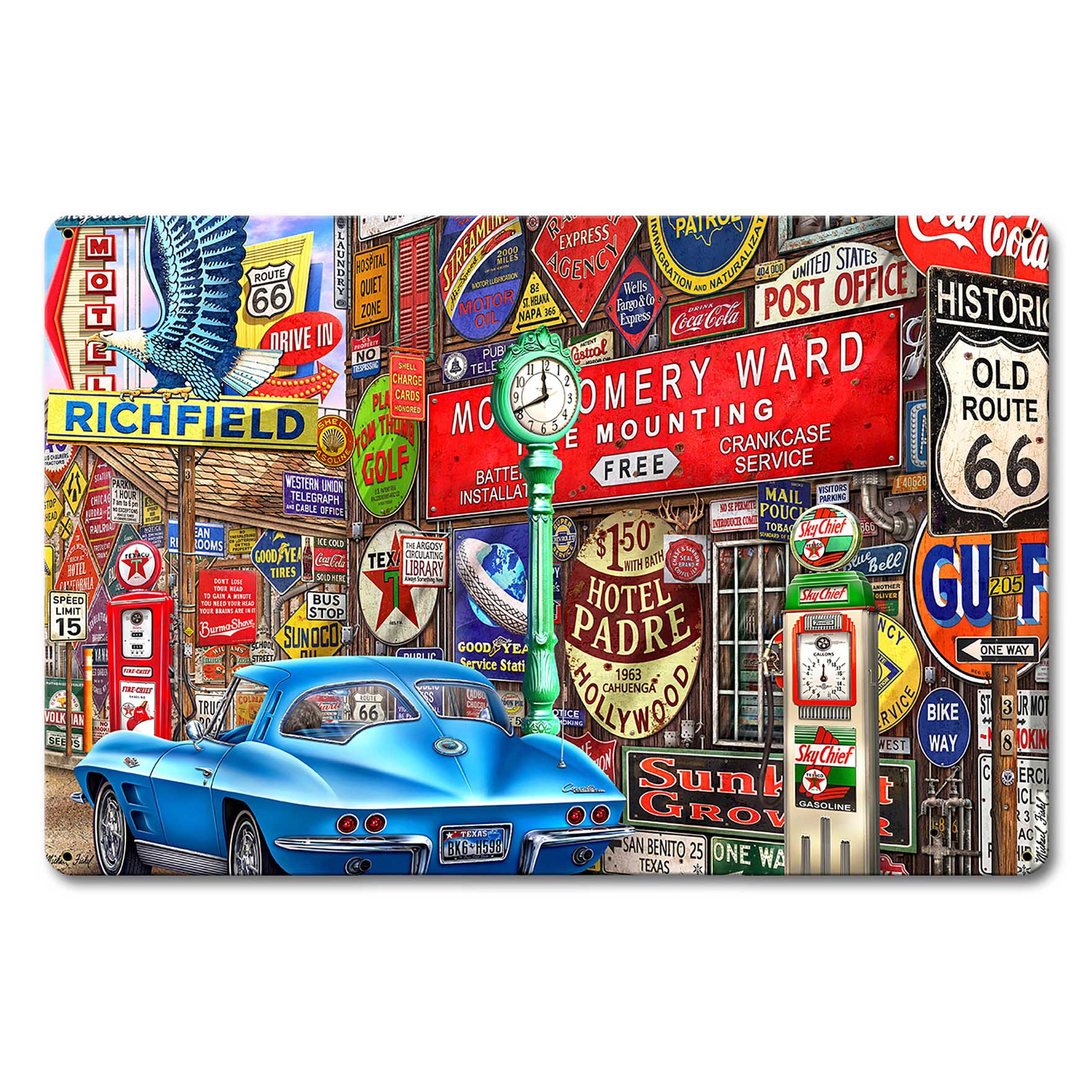 Along Route 66 18 X 12 vintage metal sign