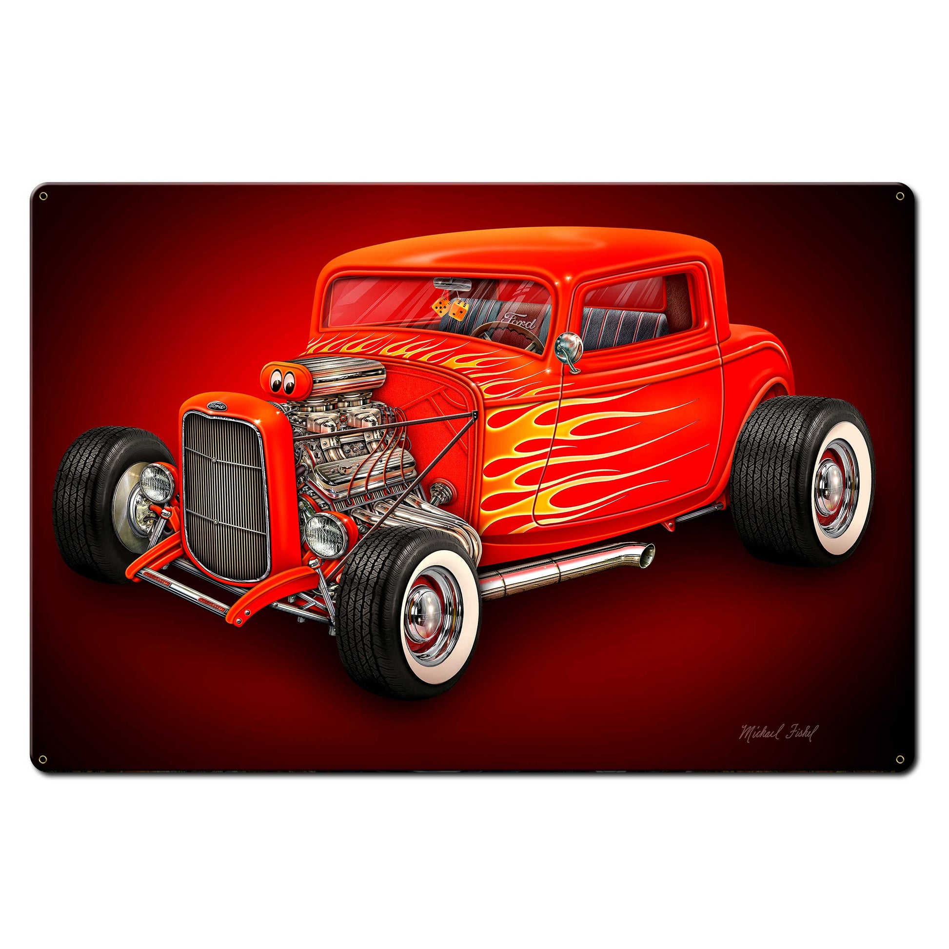 Red Hot Rod 36 X 24 vintage metal sign