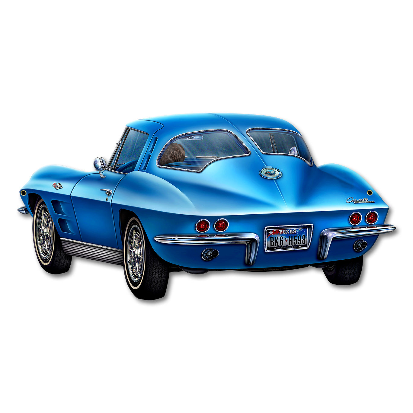 1963 Blue Corvette Cut out 24 X 12 vintage metal sign