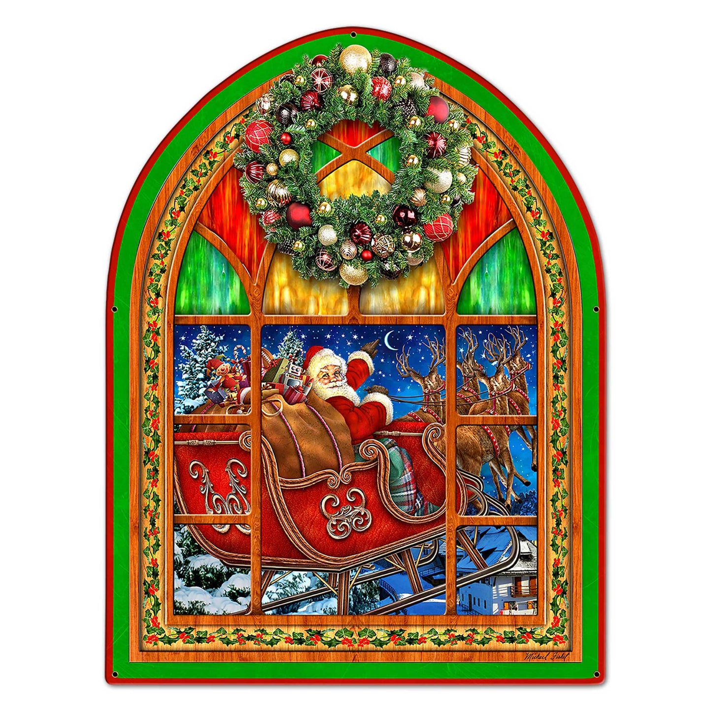 Santa Claus Window 27 X 35 vintage metal sign