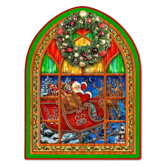 Santa Claus Window 27 X 35 vintage metal sign