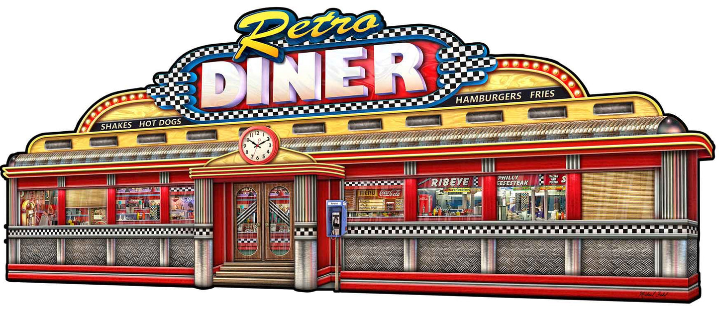 Retro Diner Cutout Metal Sign 32in X 14in 
