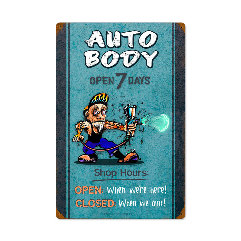 Auto Body Shop Hours Vintage Sign