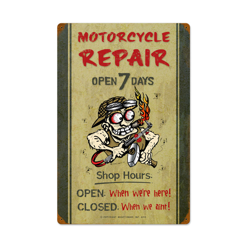 Motorcycle Repair Shop Hours Vintage Sign