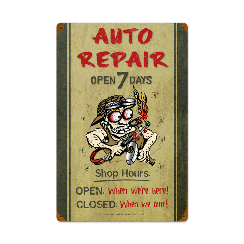 Auto Repair Shop Hours Vintage Sign