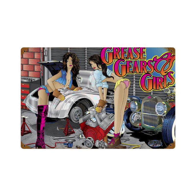 Girls, Gears, Grease Vintage Sign