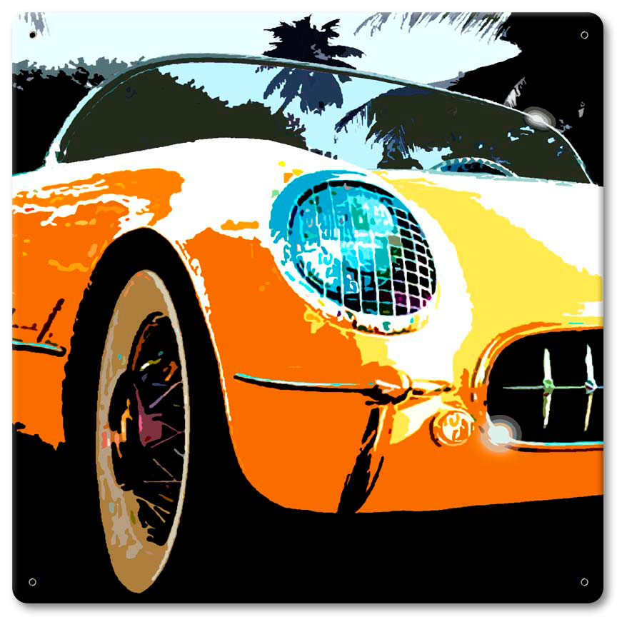 Corvette Sq Yellow Vintage Sign