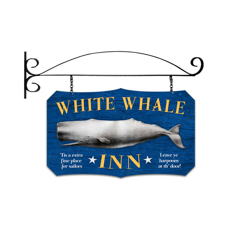 White Whale Inn Double Sided Custom Metal Shape With Wall Mount  Vintage Sign