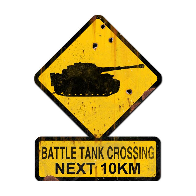 Battle Tank Crossing Next 10 Km Vintage Sign