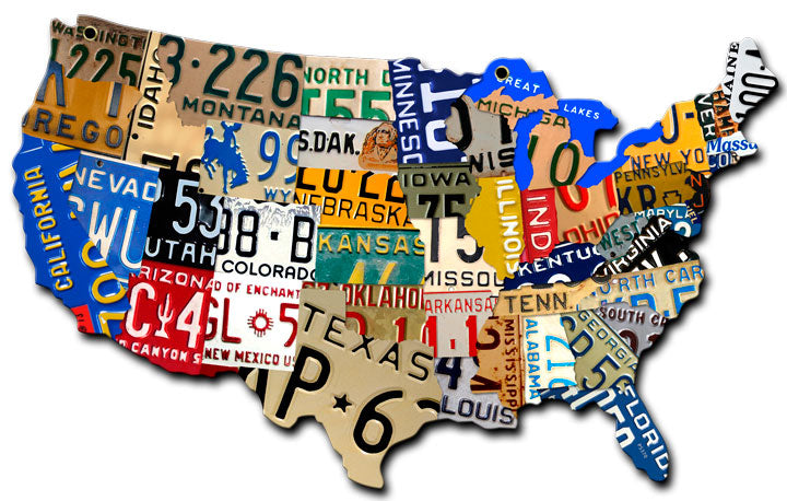 License Plate Usa Map Cut Out Vintage Sign