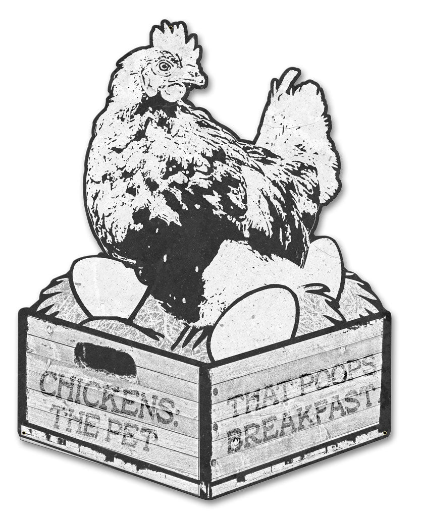 Chicken Pet Poops Breakfast Vintage Sign
